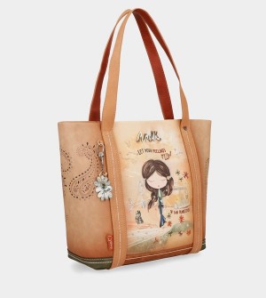 Torby Tote Anekke Peace & Love Camel Shopping | 1547WUQSD