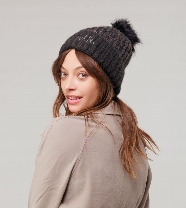 Kapelusz Anekke Black Knitted Beanie With Pompom | 7963EFSYB