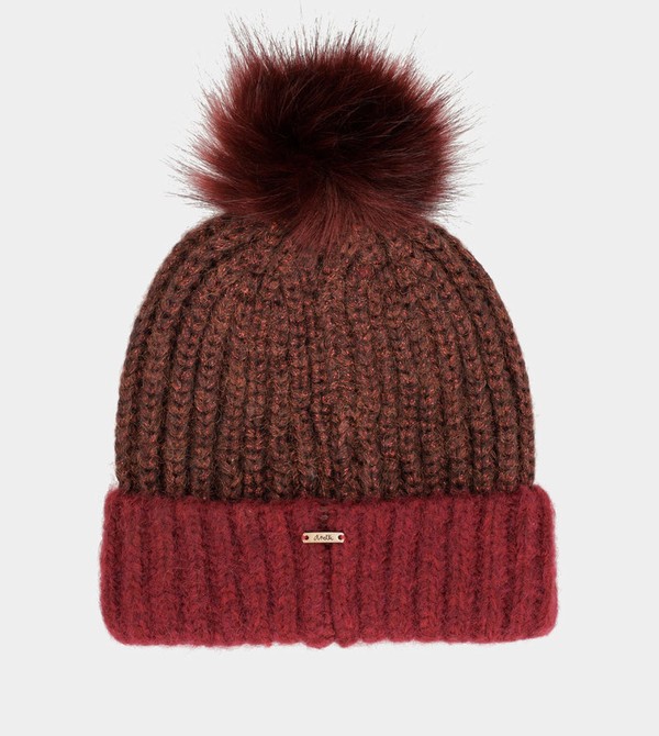Kapelusz Anekke Burgundy Knitted Beanie With Pompom | 0146EQYCD