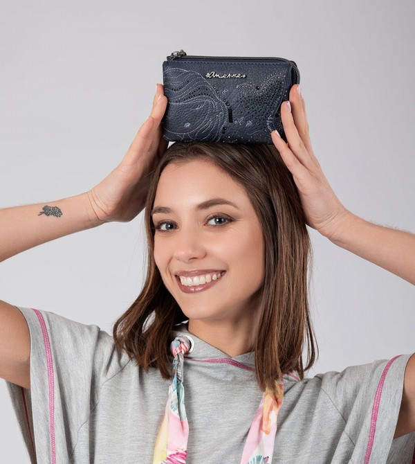 Portfele Anekke Studio Navy Blue Triple Coin | 8963KUNSC