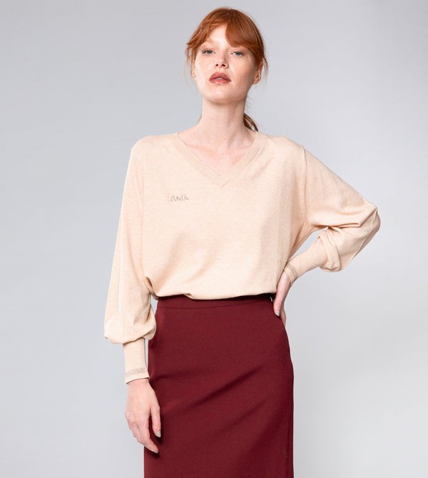 Swetry Anekke Beige Shōen V-neck | 3218JPBEH